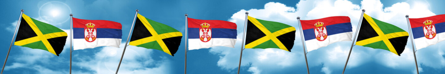 Jamaica flag with Serbia flag, 3D rendering