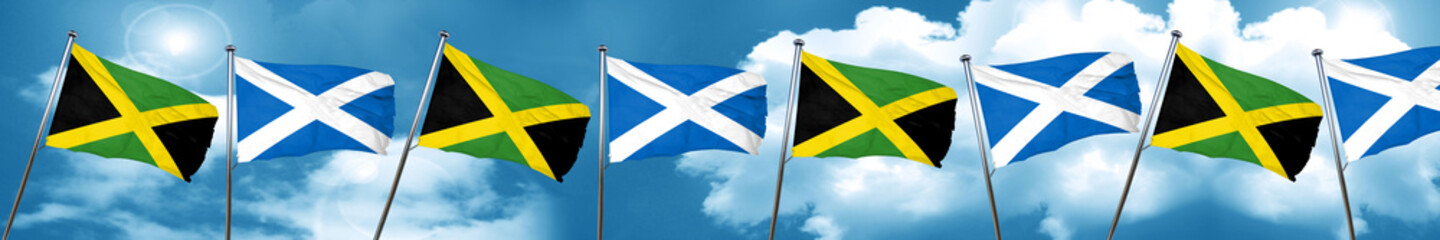 Jamaica flag with Scotland flag, 3D rendering