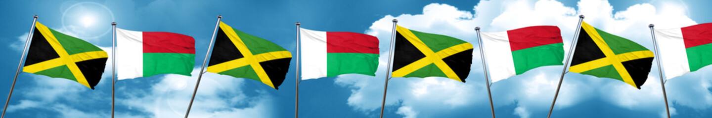 Jamaica flag with Madagascar flag, 3D rendering