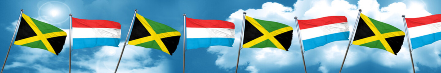 Jamaica flag with Luxembourg flag, 3D rendering