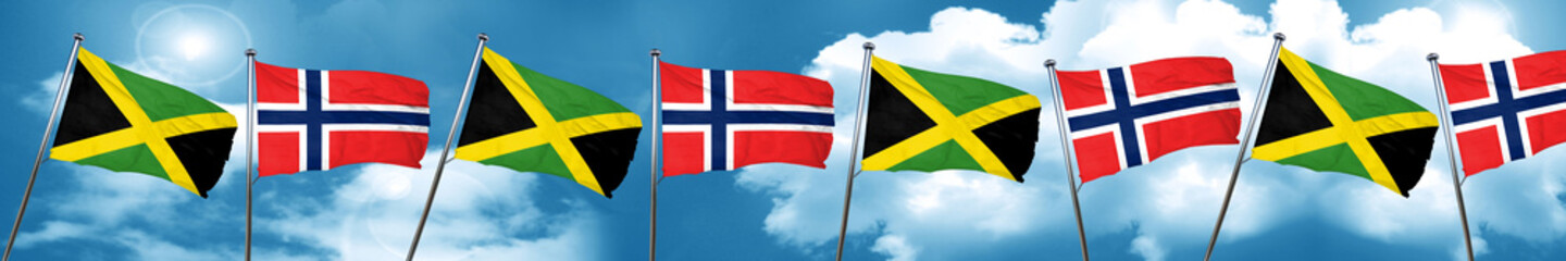 Jamaica flag with Norway flag, 3D rendering