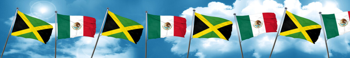 Jamaica flag with Mexico flag, 3D rendering