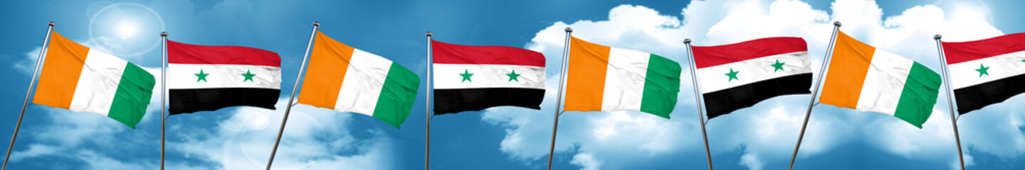 Ivory coast flag with Syria flag, 3D rendering