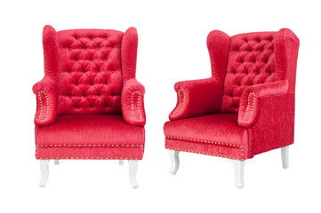 vintage red armchair isolated on white background clipping path