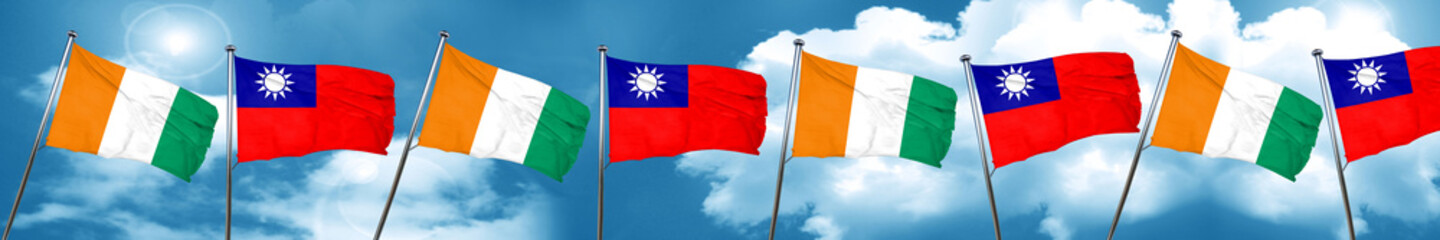 Ivory coast flag with Taiwan flag, 3D rendering