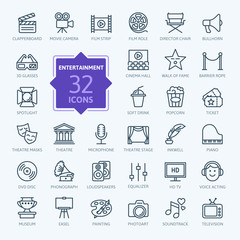 Entertainment icon set - outline icon collection, vector