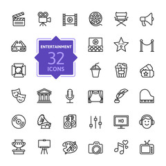 Entertainment icon set - outline icon collection, vector