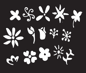 Set of flower doodles on blackboard eps10