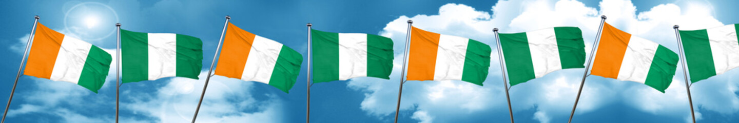 Ivory coast flag with Nigeria flag, 3D rendering