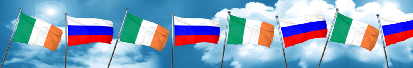 Ireland flag with Russia flag, 3D rendering