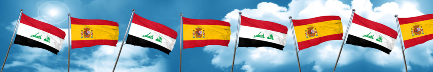 Fototapeta na wymiar Iraq flag with Spain flag, 3D rendering