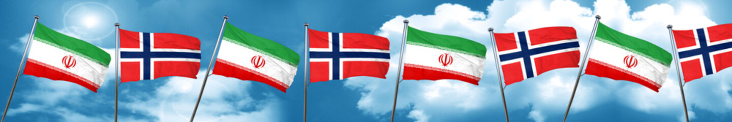 iran flag with Norway flag, 3D rendering