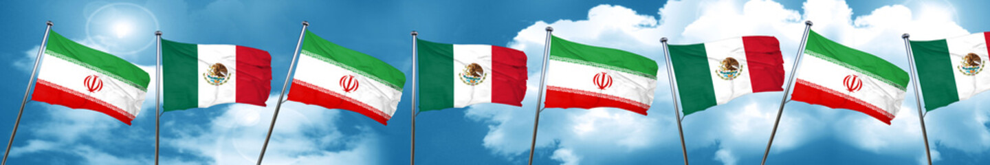 iran flag with Mexico flag, 3D rendering