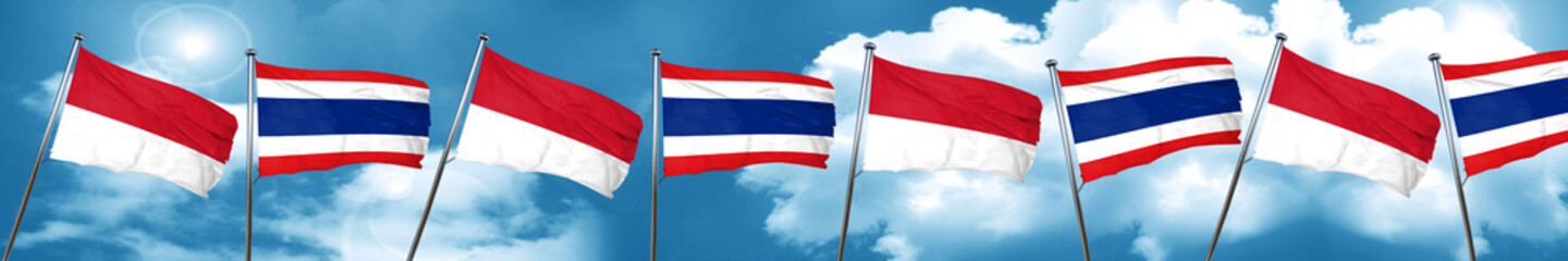 Fototapeta na wymiar Indonesia flag with Thailand flag, 3D rendering