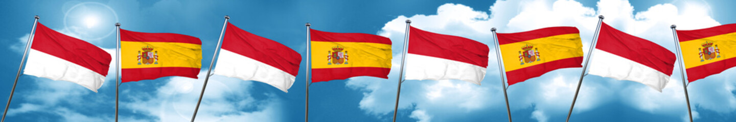 Indonesia flag with Spain flag, 3D rendering