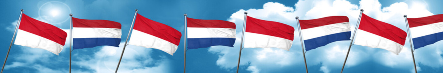 Indonesia flag with Netherlands flag, 3D rendering