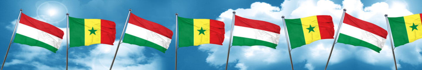 Hungary flag with Senegal flag, 3D rendering