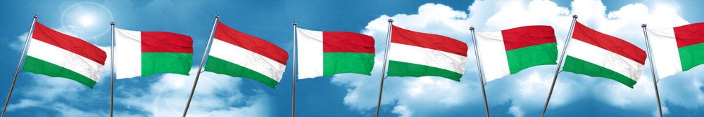 Fototapeta na wymiar Hungary flag with Madagascar flag, 3D rendering