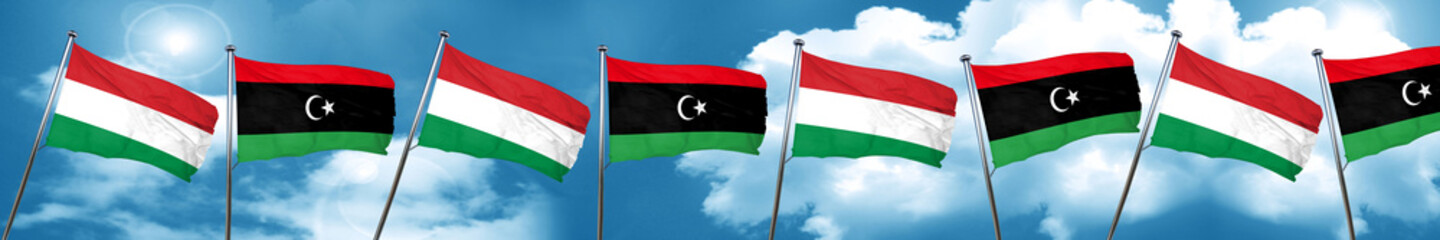 Fototapeta na wymiar Hungary flag with Libya flag, 3D rendering