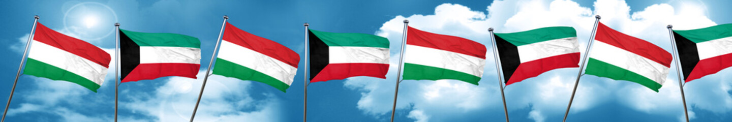 Hungary flag with Kuwait flag, 3D rendering