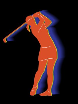 silhouette of a woman playing golf, vector draw