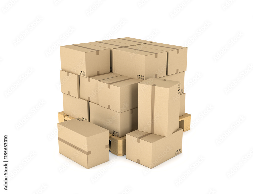 Aufkleber rendering of several carton boxes stacked evenly on a double-decked pallet