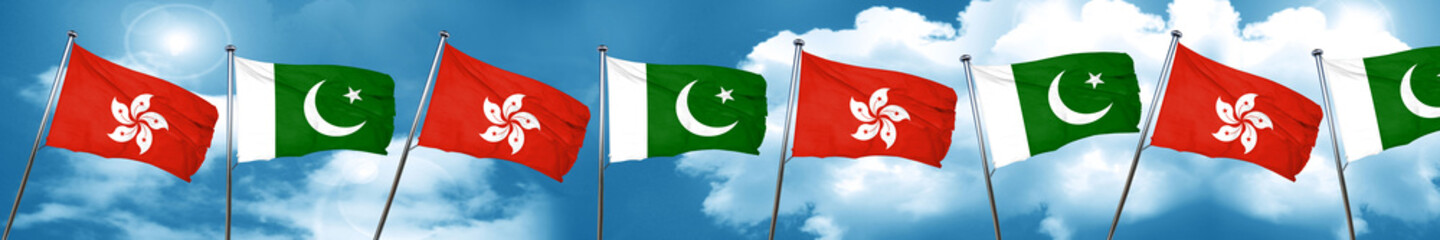 hong kong flag with Pakistan flag, 3D rendering