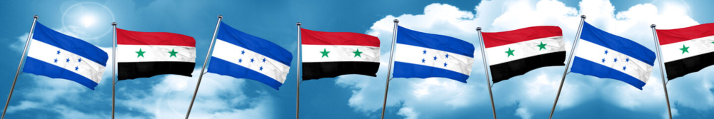 Fototapeta na wymiar Honduras flag with Syria flag, 3D rendering