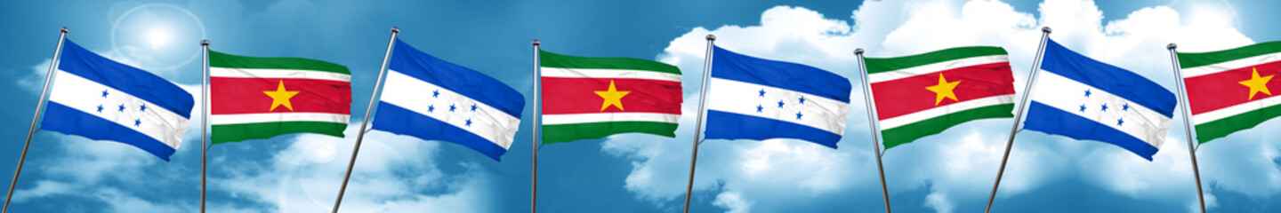 Honduras flag with Suriname flag, 3D rendering