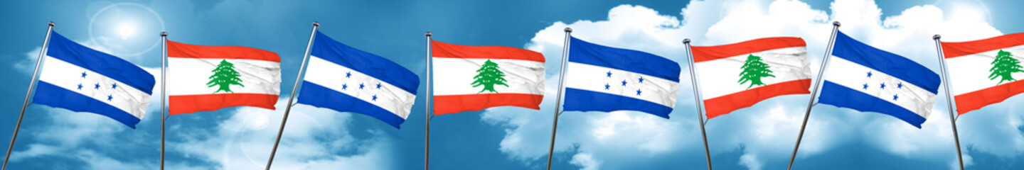 Honduras flag with Lebanon flag, 3D rendering