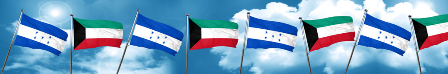 Honduras flag with Kuwait flag, 3D rendering