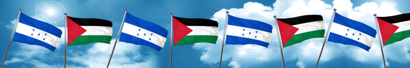 Honduras flag with Palestine flag, 3D rendering