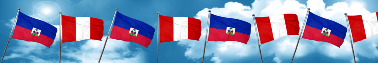 Haiti flag with Peru flag, 3D rendering