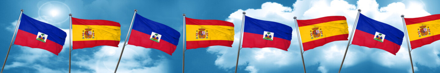 Haiti flag with Spain flag, 3D rendering