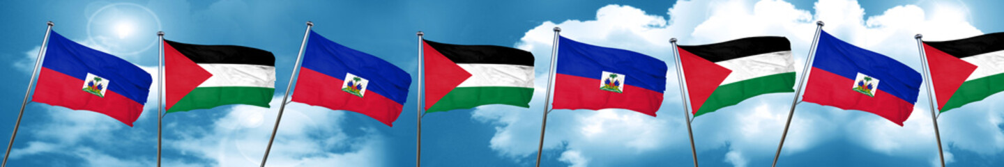 Haiti flag with Palestine flag, 3D rendering
