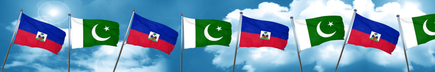 Fototapeta na wymiar Haiti flag with Pakistan flag, 3D rendering