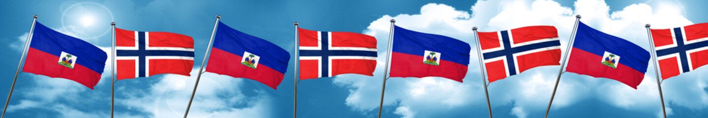 Fototapeta na wymiar Haiti flag with Norway flag, 3D rendering