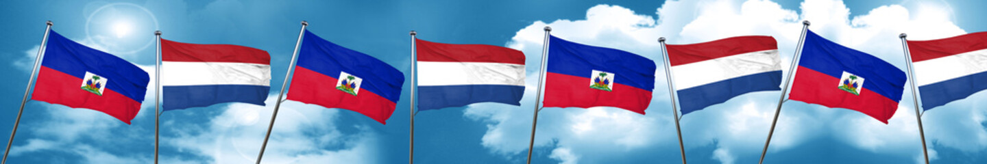 Fototapeta na wymiar Haiti flag with Netherlands flag, 3D rendering