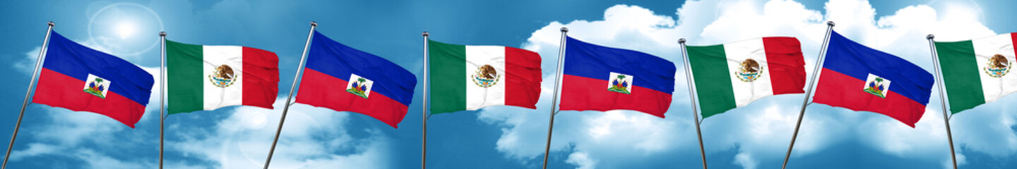 Fototapeta na wymiar Haiti flag with Mexico flag, 3D rendering