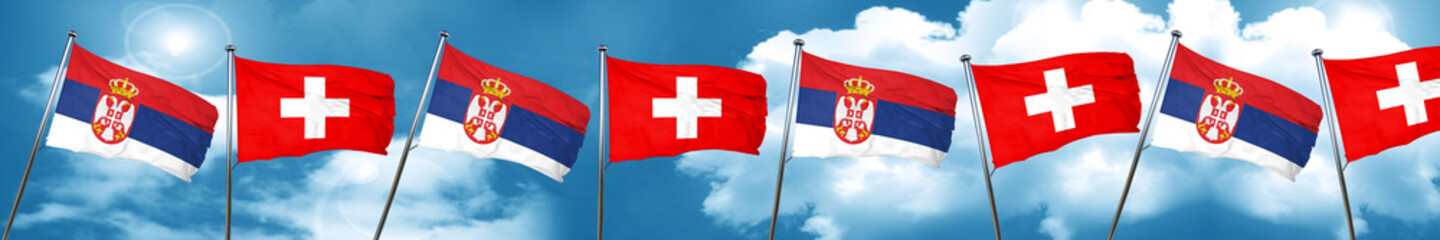 Fototapeta na wymiar Serbia flag with Switzerland flag, 3D rendering