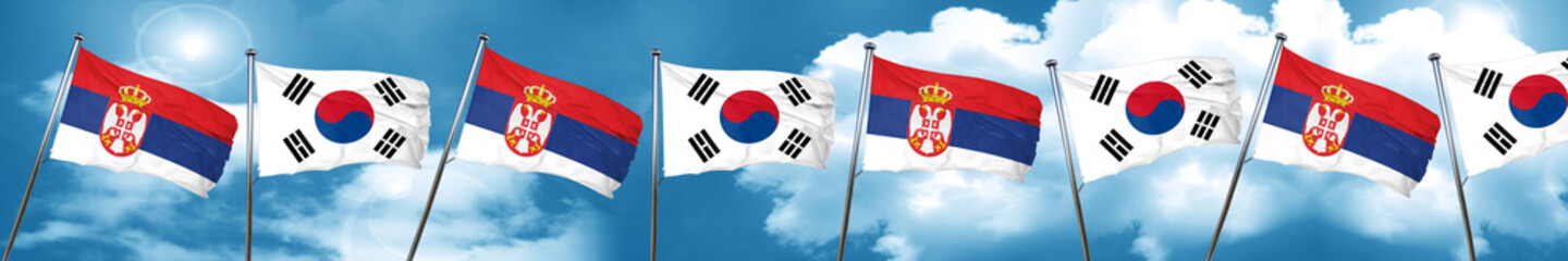 Naklejka na ściany i meble Serbia flag with South Korea flag, 3D rendering