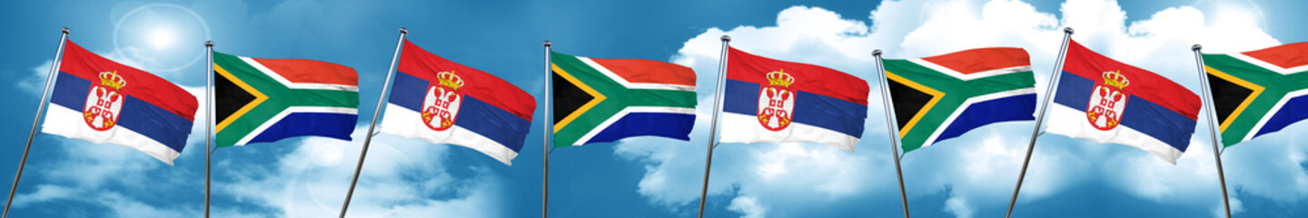 Fototapeta na wymiar Serbia flag with South Africa flag, 3D rendering