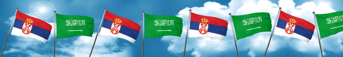 Fototapeta na wymiar Serbia flag with Saudi Arabia flag, 3D rendering