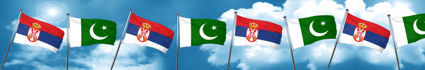 Fototapeta na wymiar Serbia flag with Pakistan flag, 3D rendering