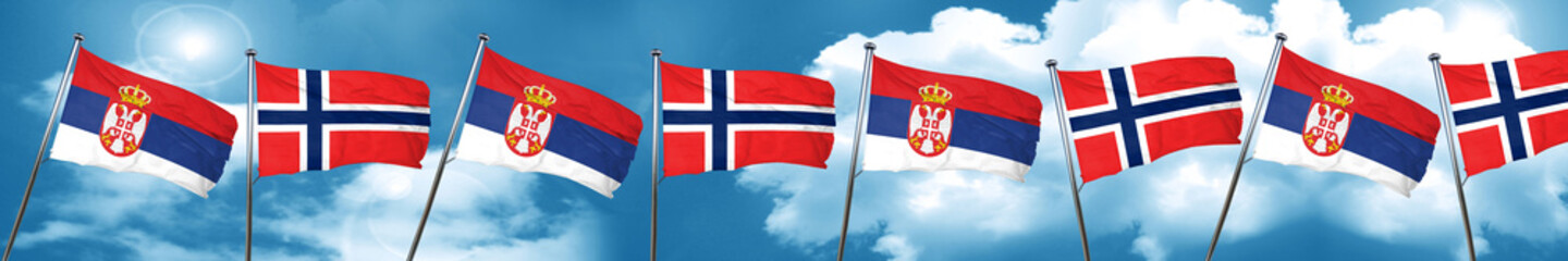 Serbia flag with Norway flag, 3D rendering