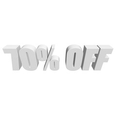 70 percent off letters on white background. 3d render isolated.