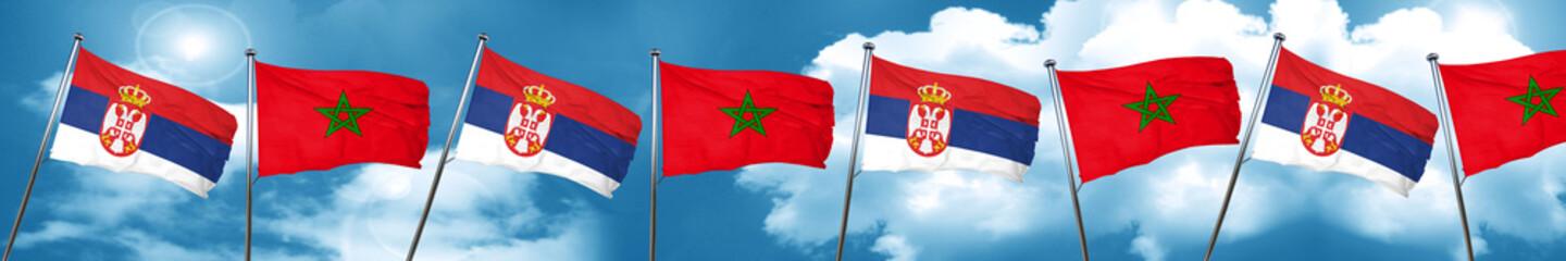 Naklejka na ściany i meble Serbia flag with Morocco flag, 3D rendering