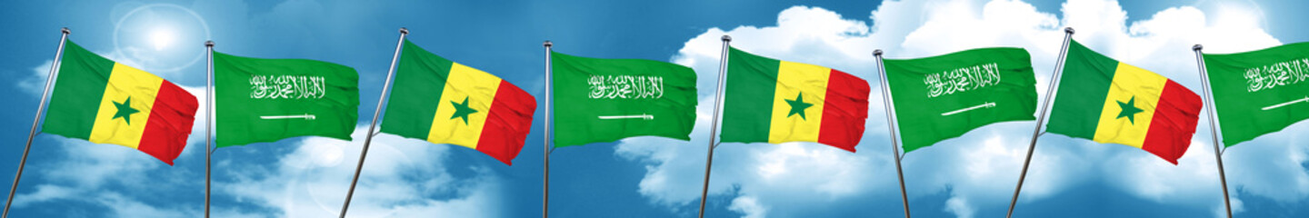 Senegal flag with Saudi Arabia flag, 3D rendering