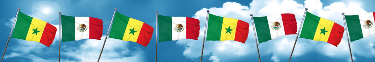 Fototapeta na wymiar Senegal flag with Mexico flag, 3D rendering