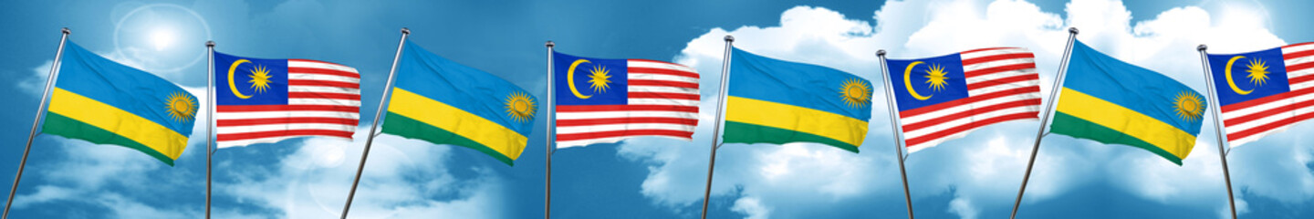 Rwanda flag with Malaysia flag, 3D rendering